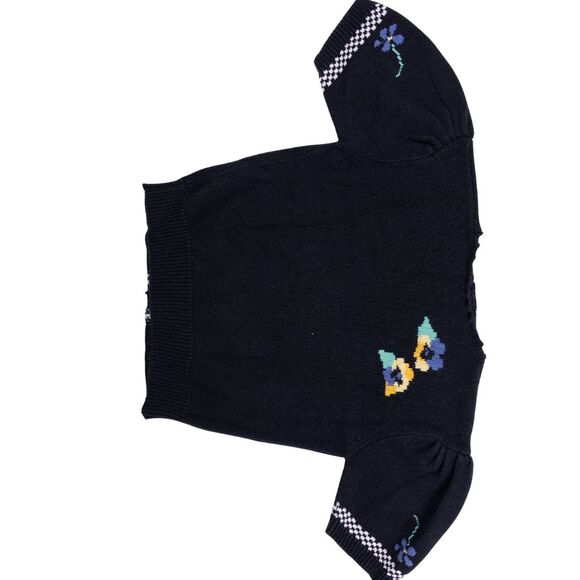 Vintage Susan Bristol Floral Checker Knit Cardigan Sweater S 90s Short Sleeve - Picture 3 of 6